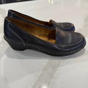 Naturalizer Shane Leather SlipOn Loafer Block Heel Womens 11M Dark Brown Stretch